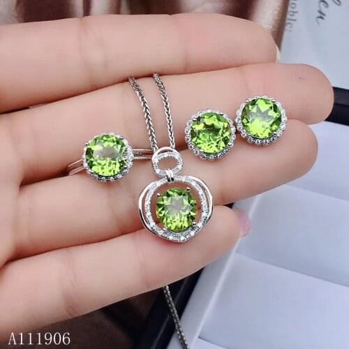 KJJEAXCMY boutique jewelry 925 sterling silver inlaid natural peridot gemstone female ring necklace pendant earrings set support