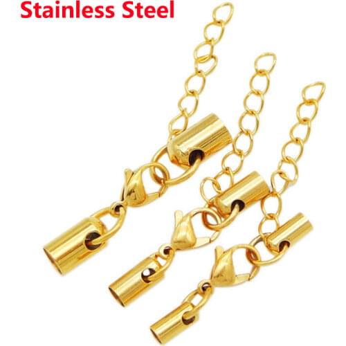 5Sets/lot Gold Silver Color Stainless Steel Lobster Clasps End Caps Clasps Jewelry Connector Fit 3/4/5/6mm Leather Cord Bracelet