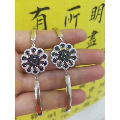 Natural blue sapphire gem Bangles Natural gemstone Bangles S925 silver bracelet chrysanthemum Hydrangea women party fine jewelry