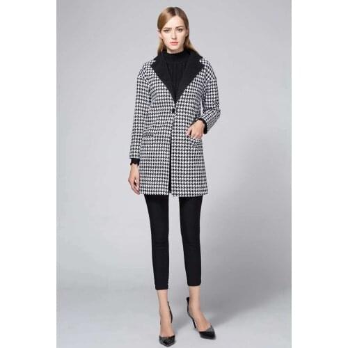 2018 Single Full Long Lace O-neck Single Abrigo Mujer Sobretudo New Lapel Loose Coat Grid Overcoat Real