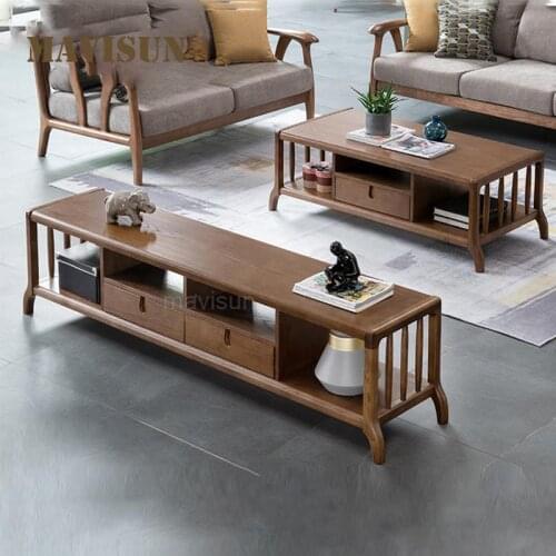 Solid Wood Coffee Tables 2 Pieces Set For Living Room Luxury Modern TV Stand And Sofa Side Table Combination Japanese Furniture