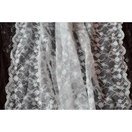 1 yard 125cm 49.2" wide ivory gauze mesh cotton fabric 2 sides embroidered lace clothes dress cloth clothing 1046778QL4K39