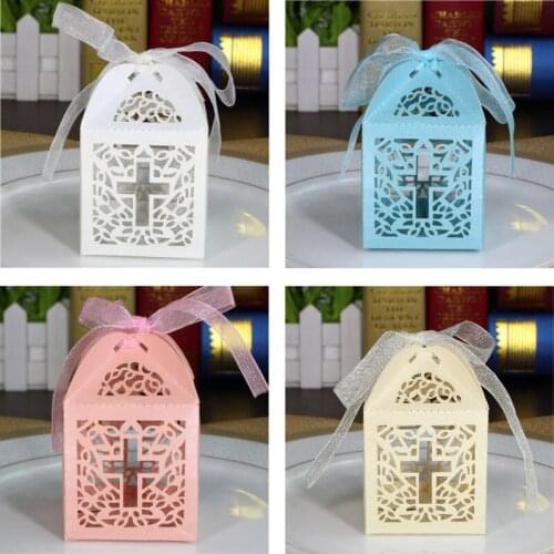100pcs Crossing Candy Boxes Angel Gift Box For Baby Shower Baptism Birthday First Communion Christening Easter Decoration