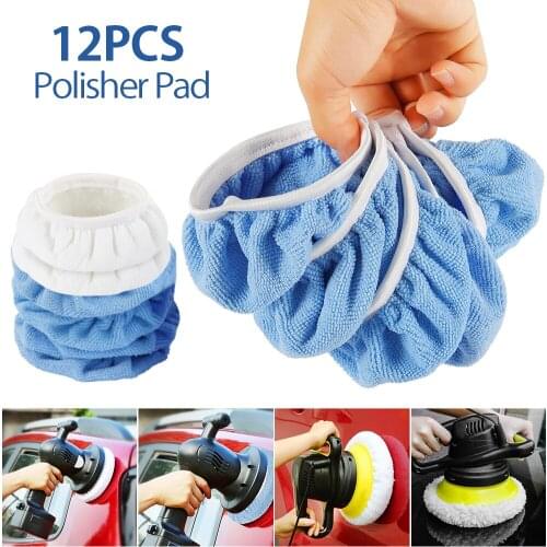 12 Pcs Car Polisher Pad Cover Polishing Bonnet Buffer Pad Microfiber Bonnet for Car Paint Care 5-6" Car Paint Polishing sleeve
