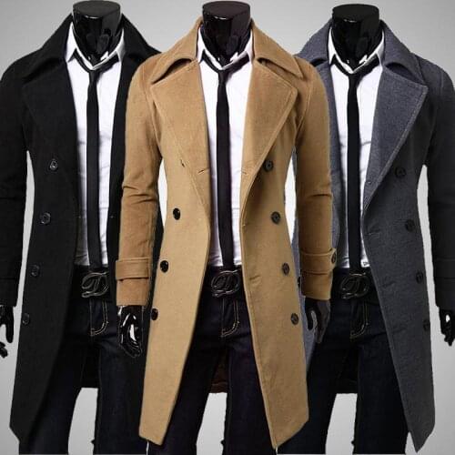 2020Mens Wool Coat Selling European Double Breasted Long Coat Simple