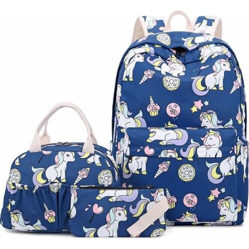 3pcs/set Women Unicorn Backpack Nylon Student School Bookbag Laptop Portable Bag with Purse Fashion Teenager Girl Travel Bagpack