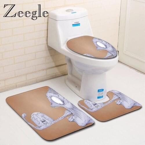 Zeegle 3Pcs Bathroom Mat Set Printed Cartoon Flannel Anti Slip Bath Mat Rug Toilet Rug Home Decor Bathroom Product Modern Rug