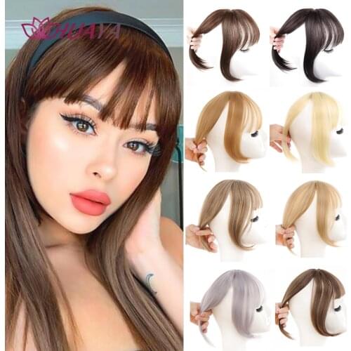 HUAYA 3D French Head Top Fake Bangs Synthetic Fake Hair Bangs Clip In Hair Extensions False Fringe Natural Hair Clip