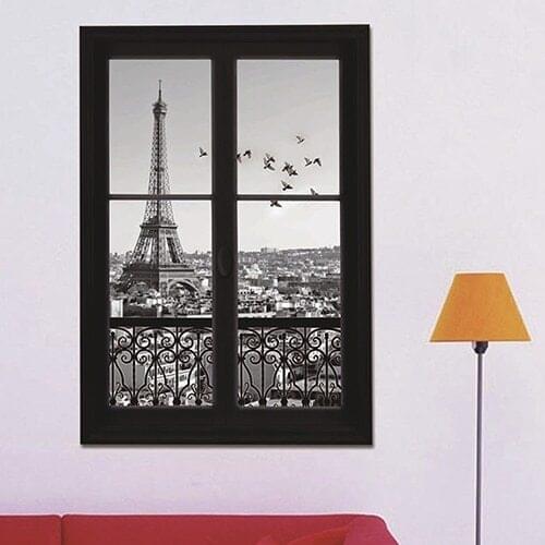 3D Scenery of Paris Eiffel Tower Print Wall Stickers DIY Living Room Decals
