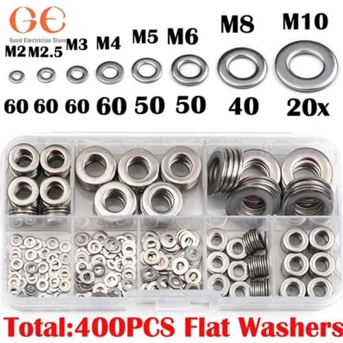 400X Stainless Steel Flat Washers Kit For M2/M2.5/M3/M4/M5/M6/M8/M10 mini lavadora de ropa kit de resorte de goma universa