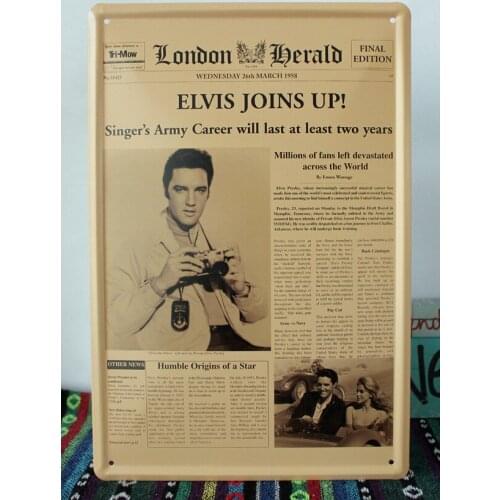 50pcs/lot Metal Sign shabby chic The Elvis NEWS Wall sticker Bar Tin Signs A-123 Mix order 20*30 CM