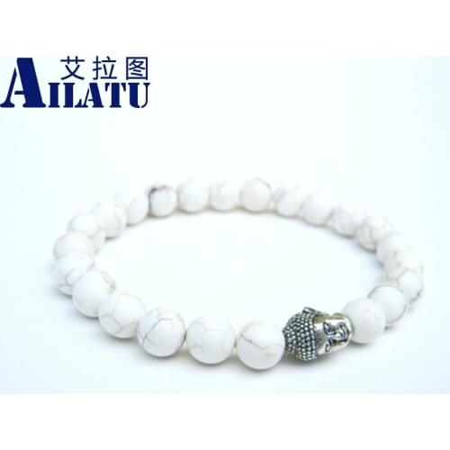 Ailatu New Arrival Created White Howlite Prayer Natural Stone Yoga Buddha Bracelet Men Religon Follower Jewelry
