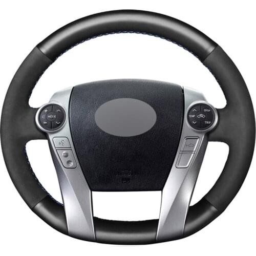Black Suede Artificial Leather No-slip Car Steering Wheel Cover for Toyota Prius 30(XW30) 2009-2015 Prius C(US)2012-2017
