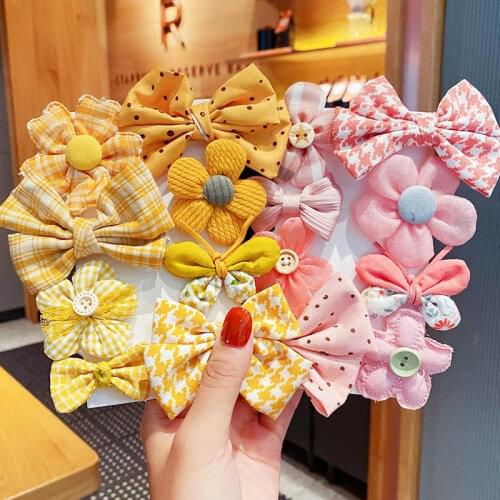 CN 8PCS/Set Girls Cute Cloth Bow Flower Hairpins Kids Sweet Hair Decorate Clips Sweet Hairpin Headdress Baby Hair Accessories