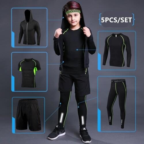 Kids Sports Running Set 2020 Men Sport Suit Jogging Basketball Underwear Sportswear Gym Tights Soccer Tracksuit Training Clothes