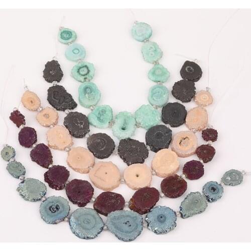 Freeform Sun Flower Druzy Geode Agates Stone Loose Beads,Faceted Slice Slab Solar Druzy Pendant Beads DIY Strands XFX-173AMCE