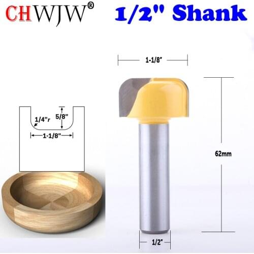 CHWJW 1PC 1/2"Shank Bowl & Tray Dish Carving Router Bit 1-1/8" Dia x 5/8"H Woodworking cutter Tenon Cutter for Woodworking Tools