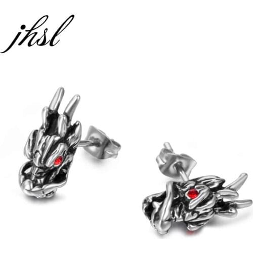 JHSL Stud Earrings for Men Stainless Steel High Polishing Good Quality Unique Evil dragon Design Fashion Jewelry