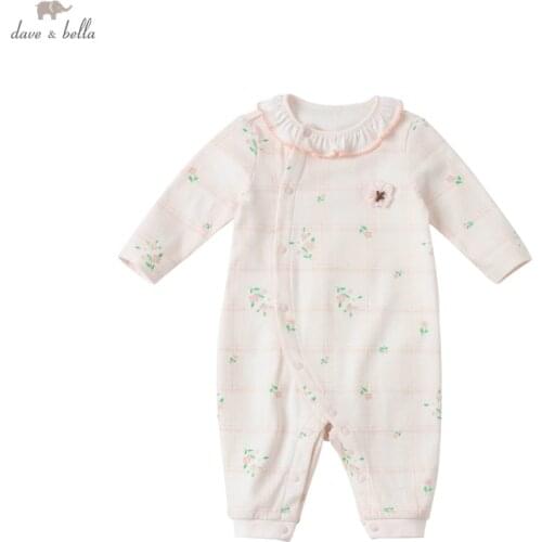 DBH16322 dave bella spring new born baby girls fashion floral print jumpsuits infant toddler clothes children romper 1 piece