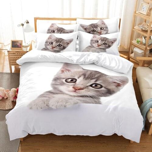 3D White Bedding Set Cat Print Design Children Duvet Cover Sets Kids Luxury Animal Cartoon Bed Cotton Bedclothes Cama De Casal
