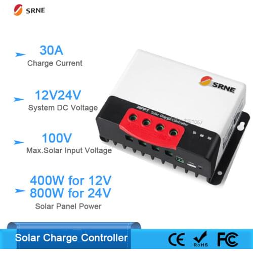 MPPT12V 24V auto 30A Solar Charge Controller for lithium batteries solar PV regulator Charger with BT-2 RM-6 LCD