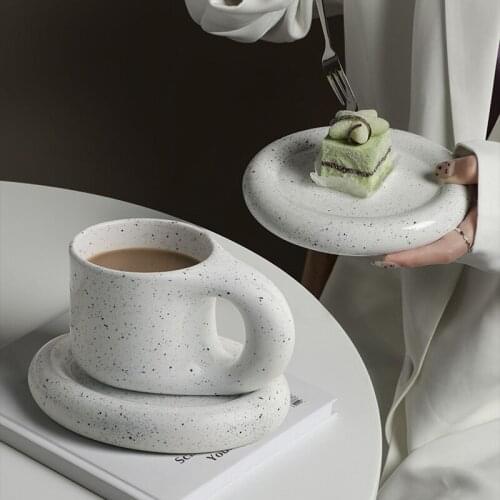 Nordic Creative Fat Mug and Oval Plate Ceramic Coffee Tea Milk Cup Breakfast Cake Bread Dish Modern Tableware Cute Birthday Gift