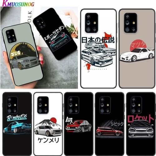 Cartoon Car JDM for Samsung A91 A81 A71 A72 A52 A51 UW A42 A41 A32 A31 A21 A12 A02S A11 Black Phone Case