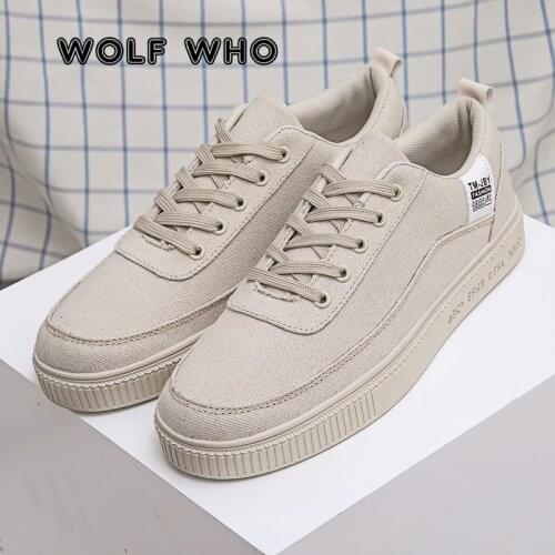 WOLF WHO 2020 New Men Casual Shoes Man Lace up Breathable Flats Shoes White Sneakers Male Canvas Shoe buty meskie Krasovki X-057