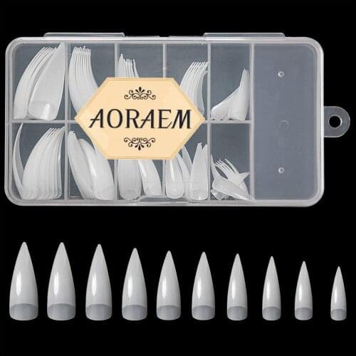 AORAEM 100PCS Boxed False Nail Stiletto Fake Nails Art Tips Claw Salon Long Nails Sharp Edge for Manicure Artificial Nail Design