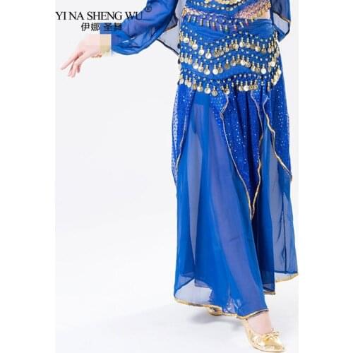 New cheap Women Belly Dance Costume Skirt Woman Belly Dance Cloth Training Skirt Adult Belly Dance Trousers Tribal Sequins Skirt