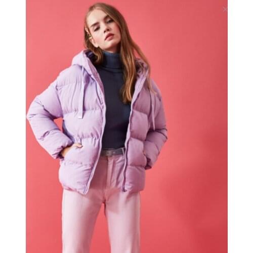 Autumn-Winter Women Lilac Hooded Collar Parkas Thick Warm Winter Bubble Coats Lilac Jackets Pockets Zipper Simple Overcoats puffer jacket