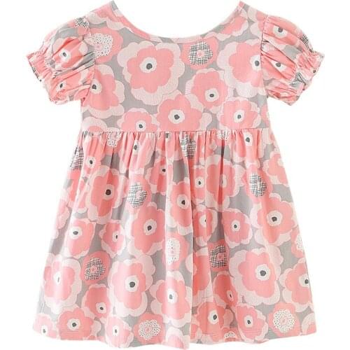 2-8 Years Girls Flower Bohemia Dresses 2021 Summer Short Sleeve Princess Dress Children Cute Cotton Dress Daily Casual Dresses