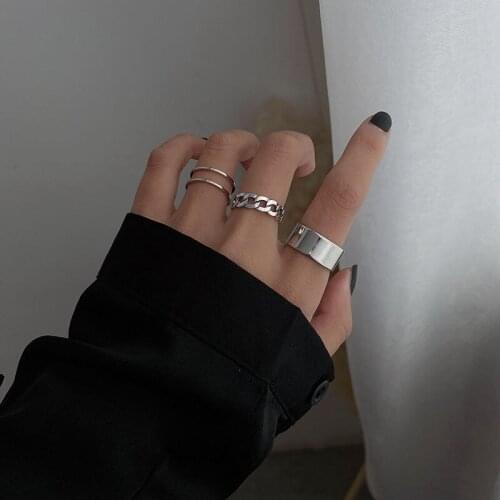 Punk Open Ring Set for Women Minimalist Geometric Round Chain Knuckle Ring Metal Female Fashion Finger Jewelry Party Gifts Hot