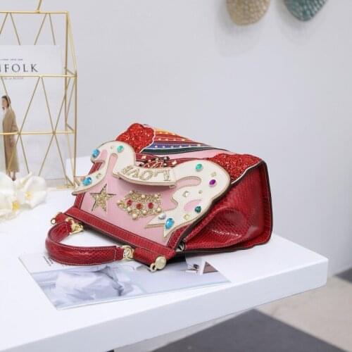 Luxury Pu Ladies Party Leather Handbags Sequined Rhinestone Letter Crossbody Bags Fashion Wedding Dress Shoulder Tote Bag Female