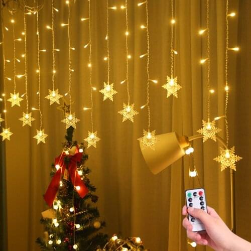Christmas snowflakes LED Remote Control Garland Curtain Light Waterproof Holiday Party Connectable Wave Fairy Light 3.5M