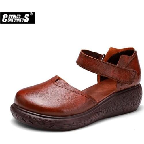 Cuculus 2020 Summer Soft Bottom Flat Genuine Leather Women Shoes Personality Leisure Women Sandals Retro Handmade Sandals sapato