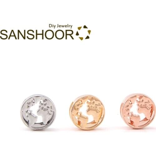 SANSHOOR Plain 10mm World Map Slide Charms Fit DIY Wrap Leather Keeper Bracelets Jewelry Making For Women Christmas Gifts 6Pcs