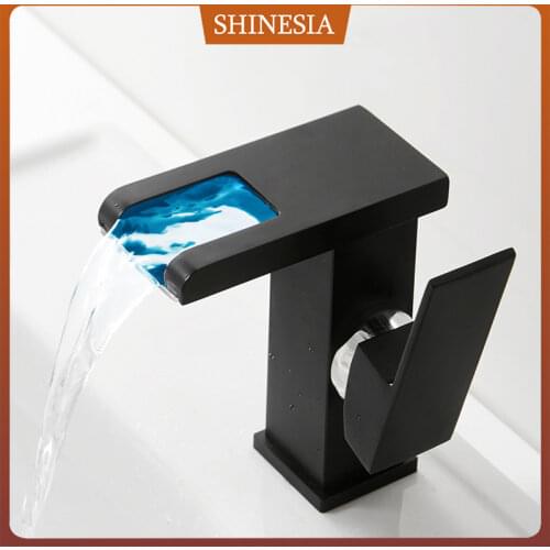 Shinesia LED Chrome Basin Faucet Taps Hot and Cold Water for Kitchen Sink MIxer Taps Special Notch Design Deck Mounted Mixer Tap