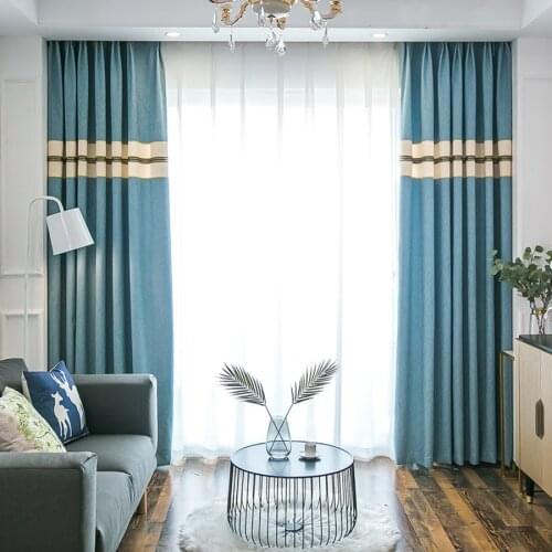 Modern Nordic Fashion Simple Solid Stitching Curtains For living room Blue and Gray Bedroom Blackout Curtain Fabrics MY143-5