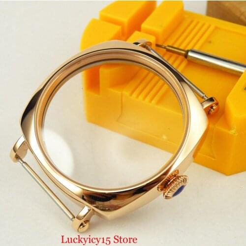 44MM Rose Golden Sterile Polished Watch Case Mineral Glass Fit For ETA 6497 6498 Hand Winding Movement