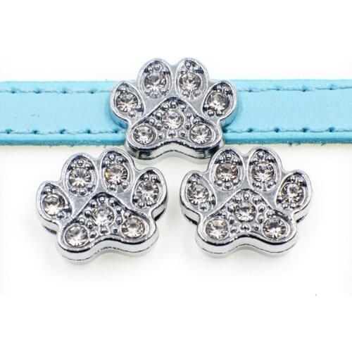Rhinestone Crystal Dog Footprints Slide Charms Beads DIY Accessories Handmade Jewelry For 8mm Bracelets Key Chains Pet Collar