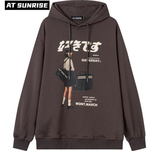 Men Women Hip Hop Hoodie Sweatshirt Streetwear Girl Japanese Kanji Print Pullover Harajuku Cotton Hooded Hoodie Sweatshirt gray