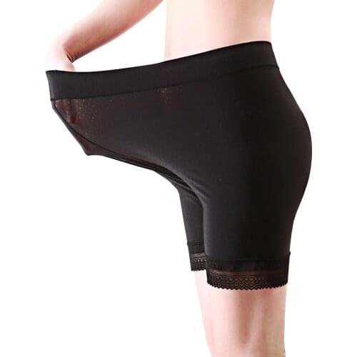 Summer Thin Women Plus Large Size Safety Shorts Lace Ice Silk Cool High Elasticity Seamless Soft Cotton Boxer Underwear Female