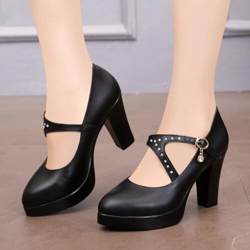 Cheongsam t-show catwalk shoes with model shoes black waterproof platform large size womens shoes shallow mouth high-heeled