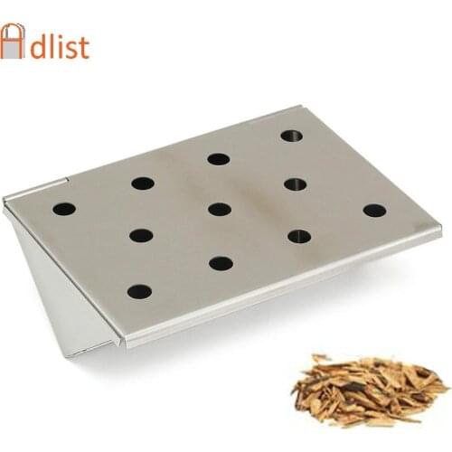 6.14'' V-Shape Gas Grill Smoker Box Stainless Steel Smoker Box BBQ Smoker Box For Garden Flavor Wood Chips Barbecue Accessories