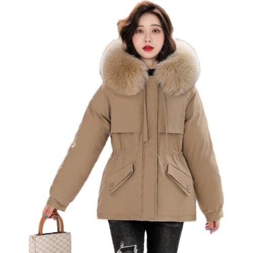 21 New Winter Fur Lining Parka Women Fur Collar Slim Zipper Cotton-Padded Coat Korean Thicken Outwear Warm Parka Feminina LD2219