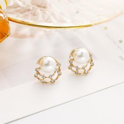 120 pair Gold Color Simulated Pearl Rhinestone Stud Earrings Women Crystal Full Star Earring Jewelry Hollow Shell Accessories