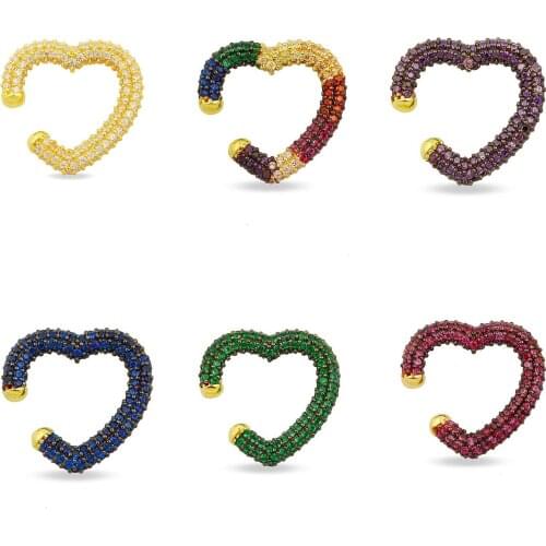 No piercing women clip on earring micro pave cz colorful cubic zirconia heart shaped girlfriend gift earring