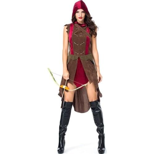 Adult Women Archer Archer Miss Robin Warrior Solider Larp Hood Costume Vintage Huntress Cosplay Dress Outfit Clothing For Ladies