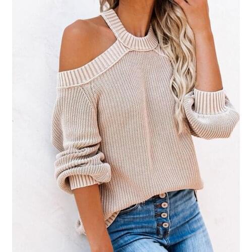 Autumn Winter Solid Color Off Shoulder Pullover Sweater Women 2021 New Long Sleeved Thick Stitch Knitted Tops All Match Jumpers